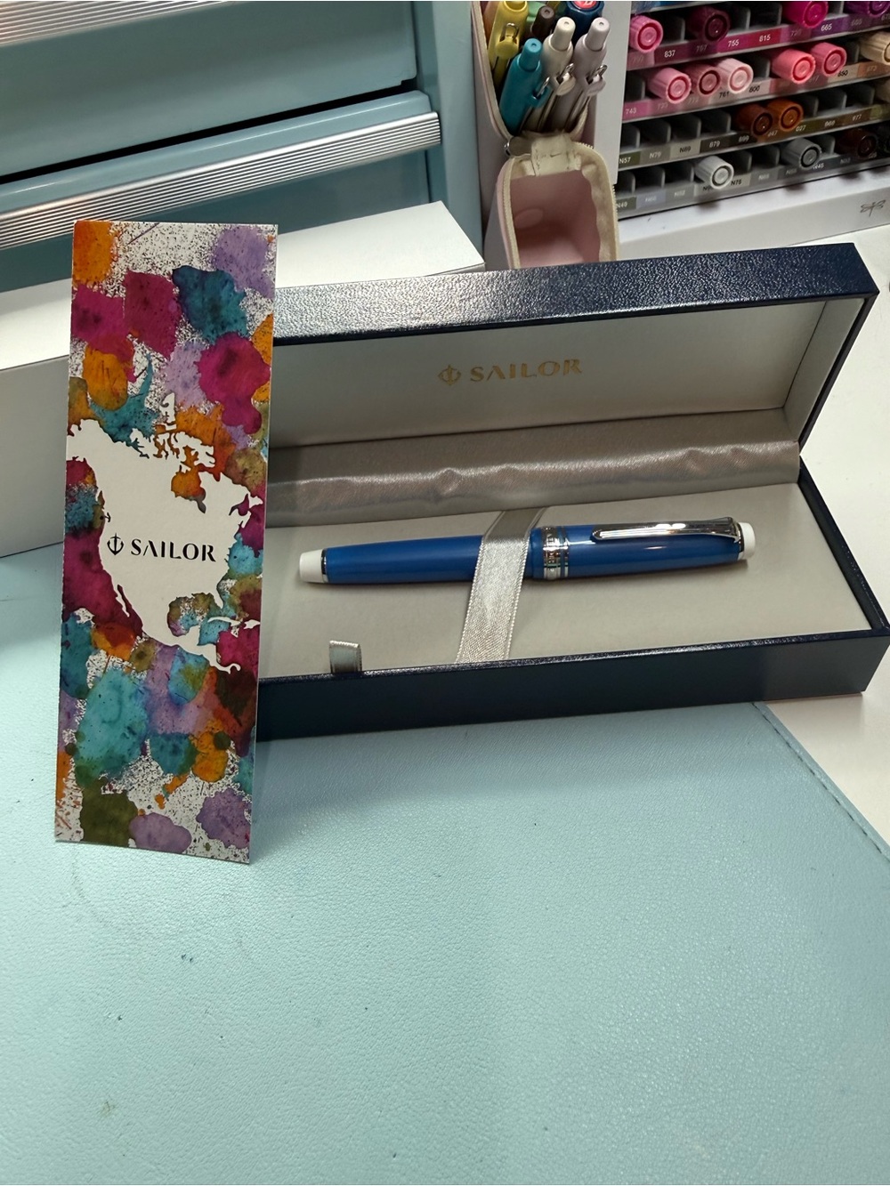 Sailor Blue Cobra PGS Fountain Pen with Silver Accents; 14k M nib